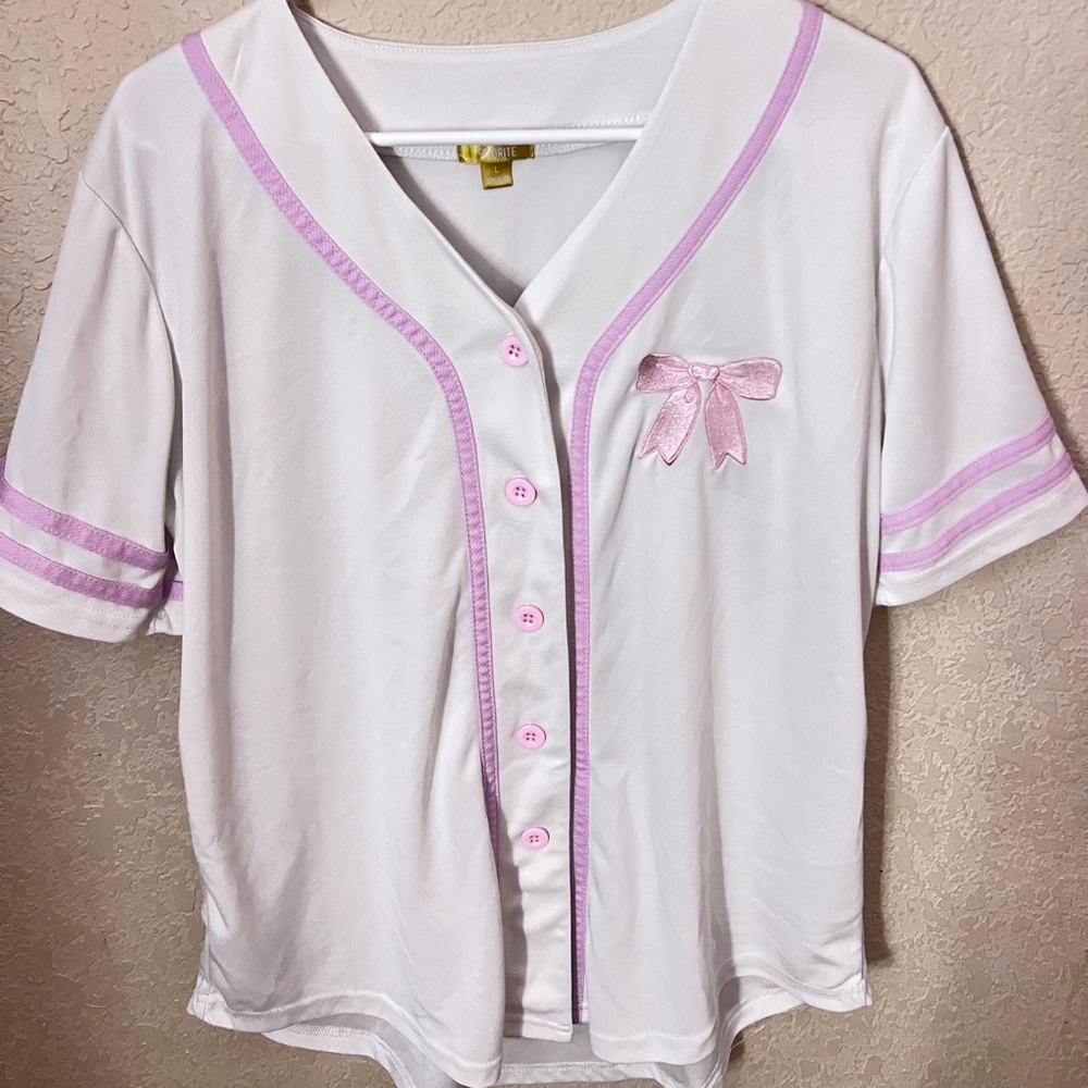 Cute White and Pink Button-Up Top